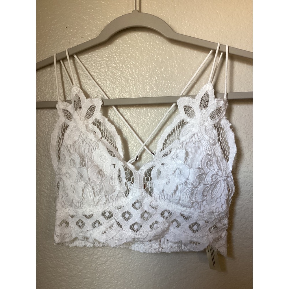 Free People Adella Bralette White Lace Boho Strappy Cami Crop Top Small - Picture 2 of 5